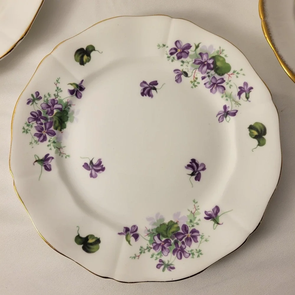 Adderley Salad Plates‎ Women White Floral Gold Rim Fine Bone China Set of 4